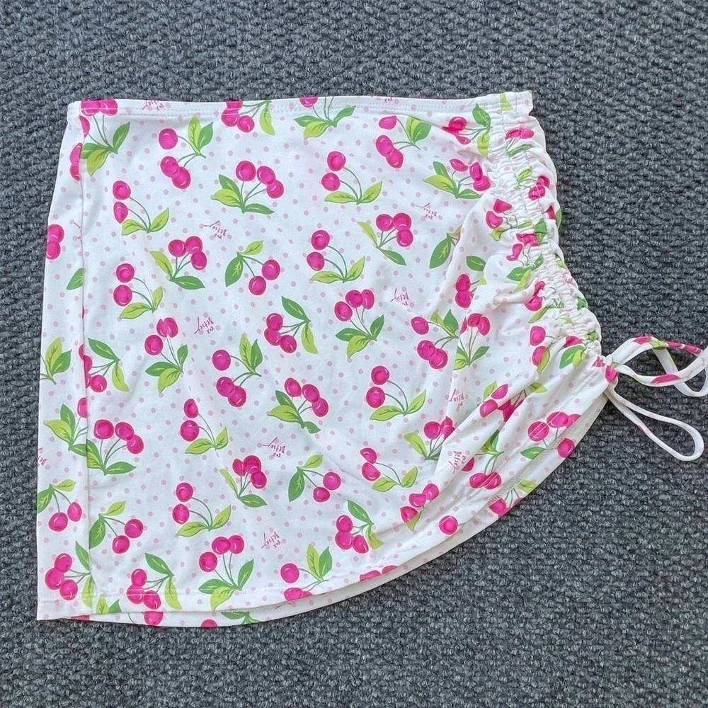 Betsey Johnson‎ Womens White Cherry Bomb Bandeau Swimsuit With Cover-Up Skirt S